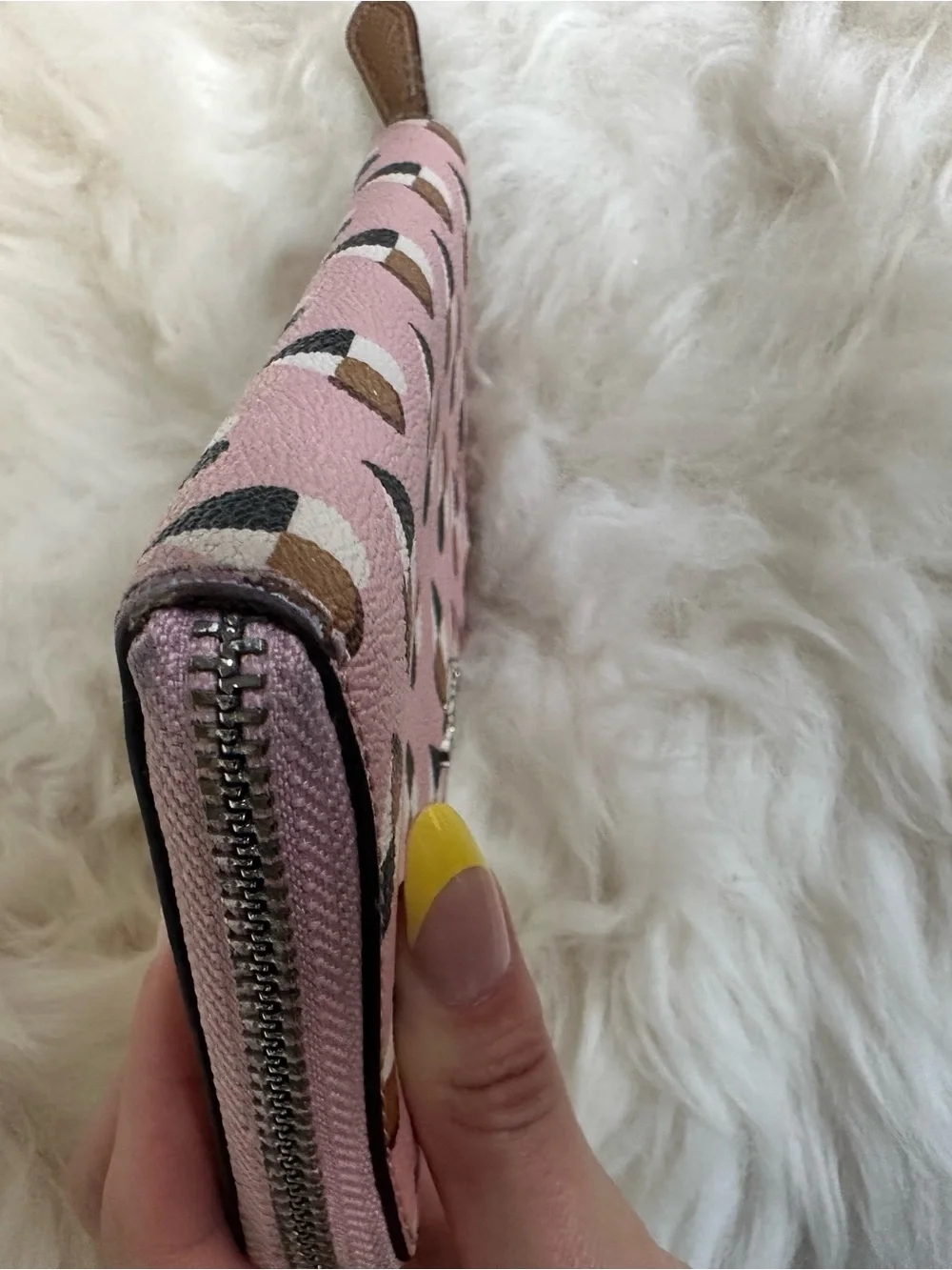 Coach Pink Multi-Heart Zip Around Wallet